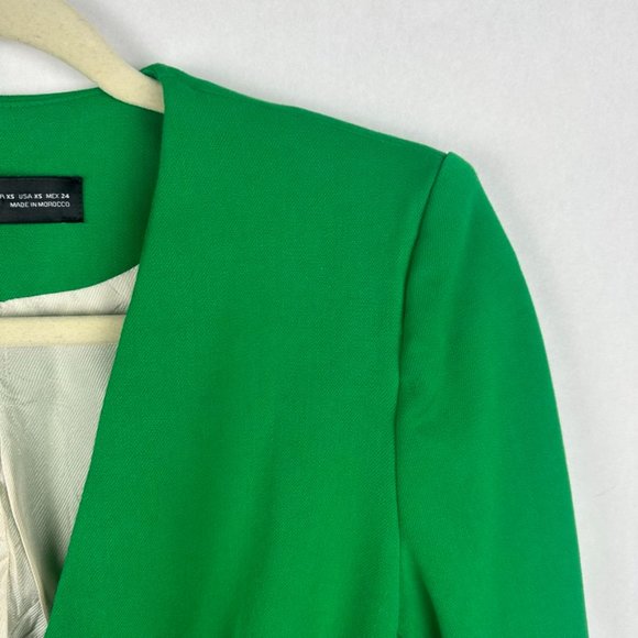 Zara Womens Lined Frock Blazer Coat Size XS Wide Belt Green Pockets Lined V-Neck - Picture 4 of 9